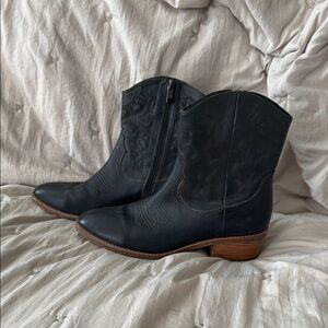 Black Leather Western Ankle Boots